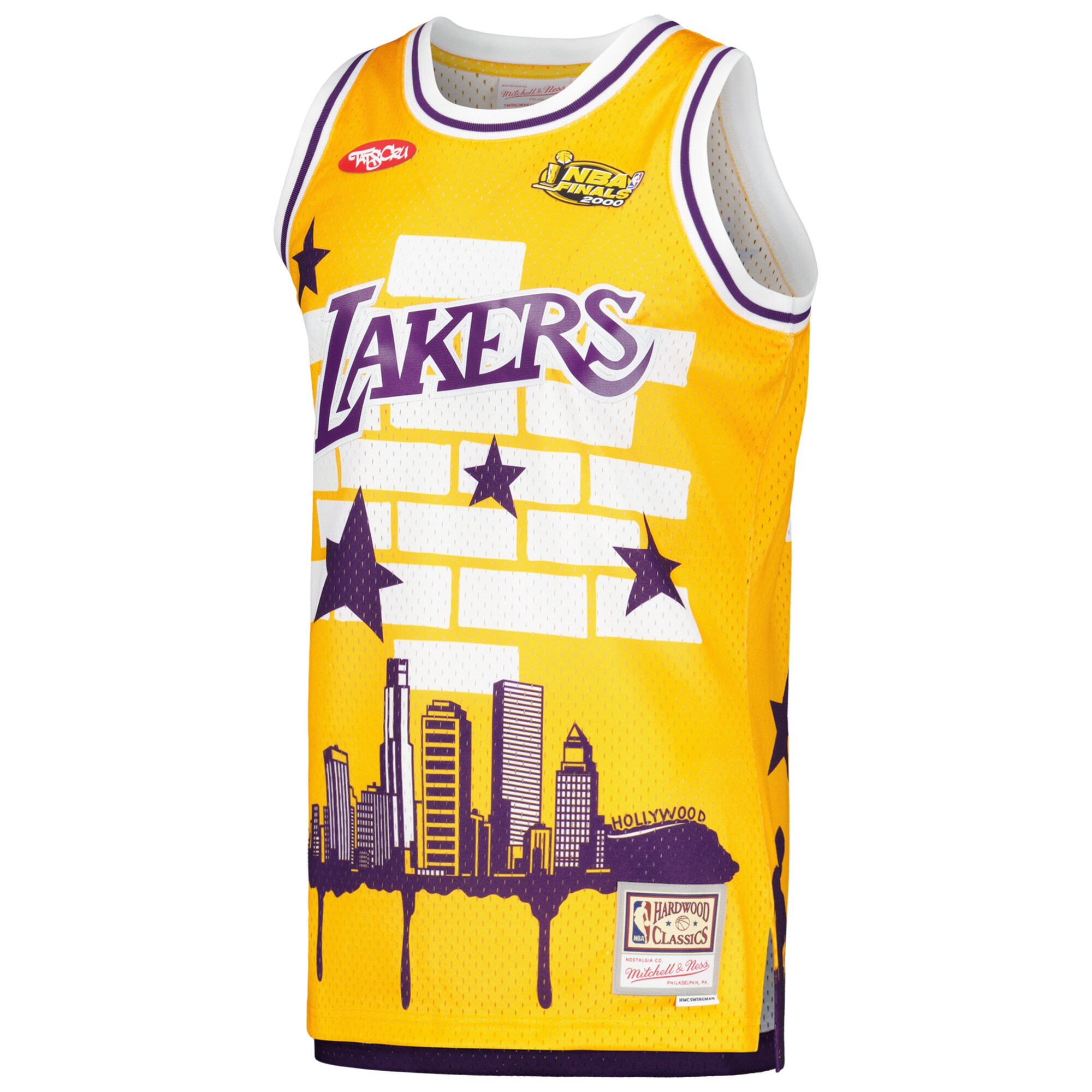 Alternative view of Los Angeles Lakers Mitchell & Ness X Tats Cru Hardwood Classics Fashion Basketball Jersey - Gold
