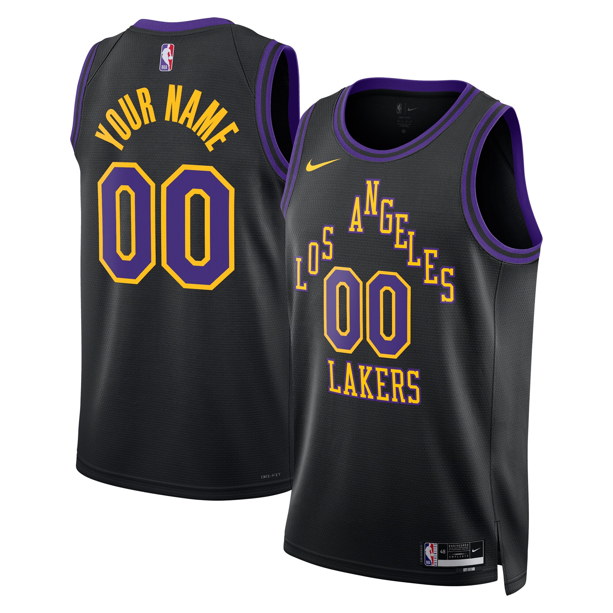 Los Angeles Lakers Unisex 2023/24 Custom Swingman Basketball Jersey - Black - City Edition