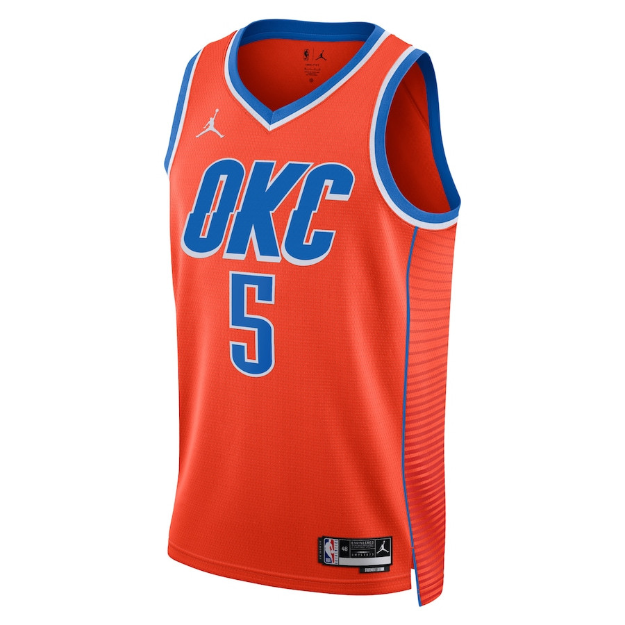 Alternative view of Luguentz Dort 5 Oklahoma City Thunder Unisex Swingman Basketball Jersey - Statement Edition - Orange - JS906 