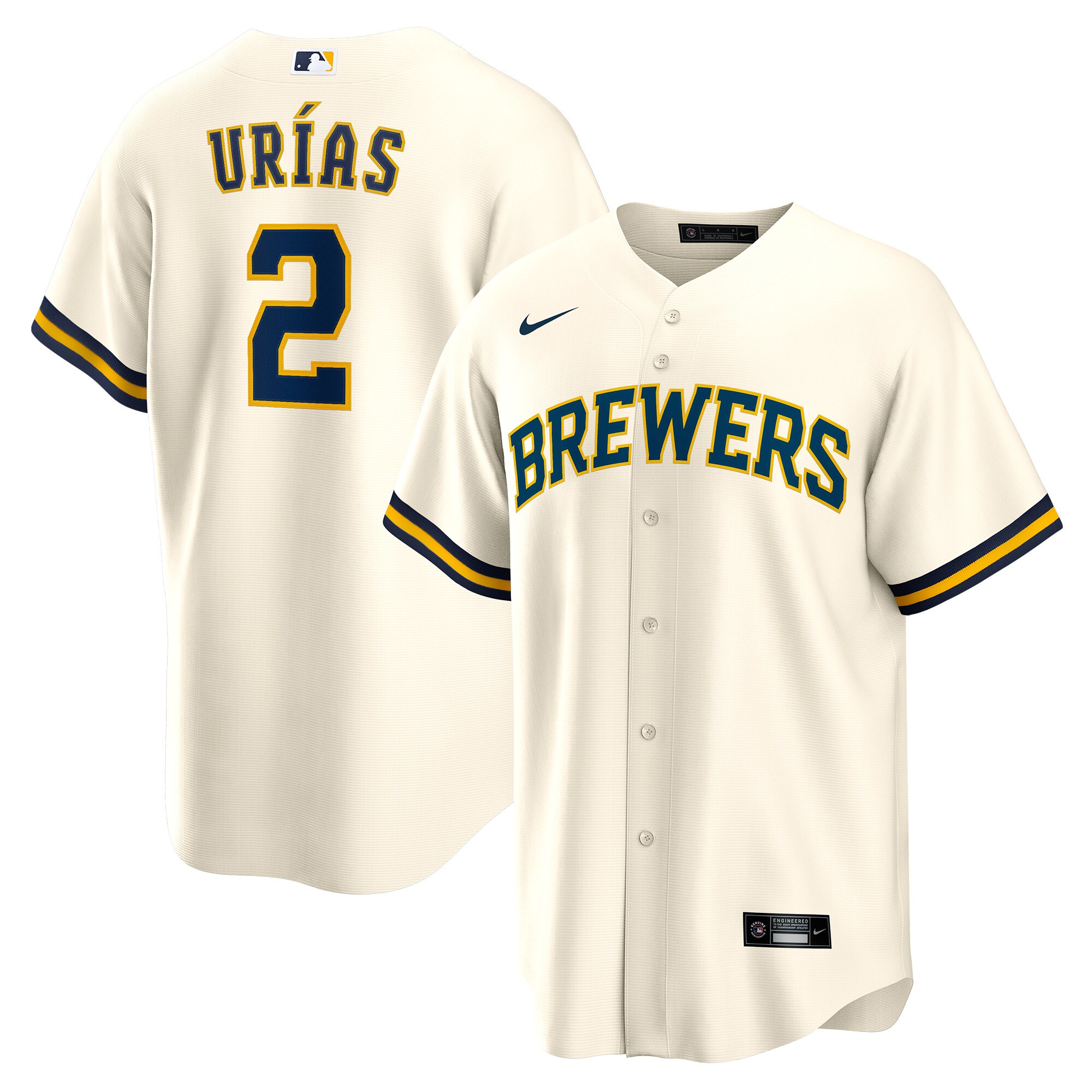 Alternative view of Luis UrÃƒÆ’Ã‚Â­as Milwaukee Brewers Home Replica Player Jersey - Cream