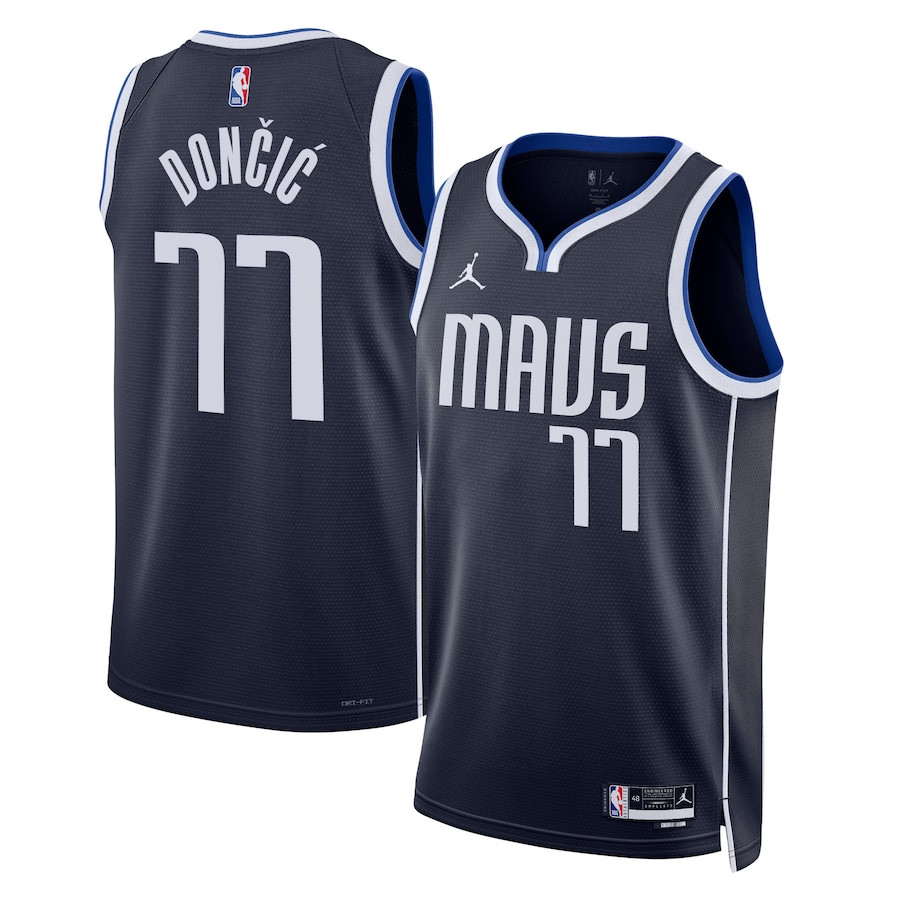 Luka Doncic 77 Dallas Mavericks Unisex Swingman Basketball Jersey - Statement Edition - Navy - JS677 