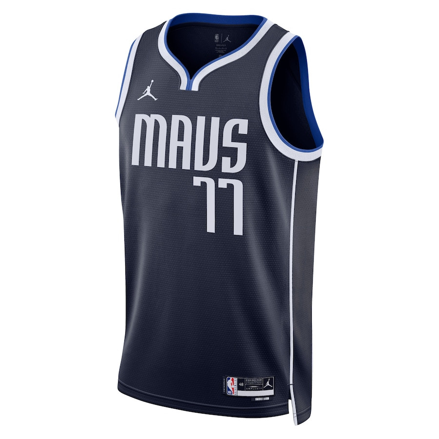 Alternative view of Luka Doncic 77 Dallas Mavericks Unisex Swingman Basketball Jersey - Statement Edition - Navy - JS677 