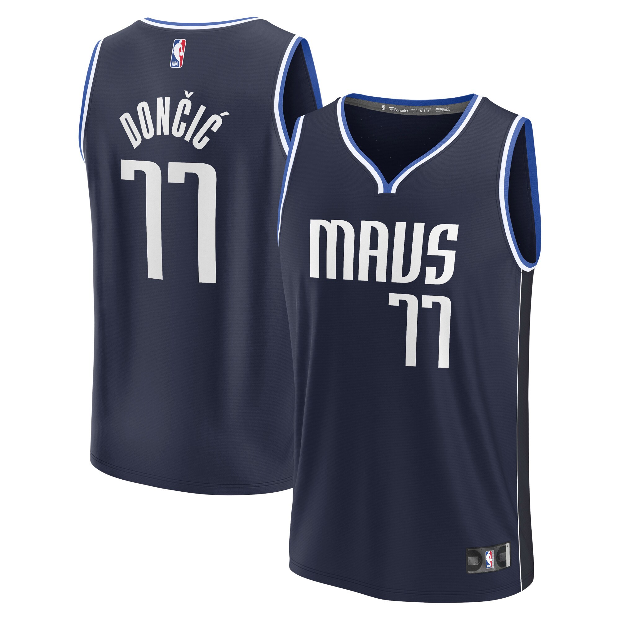Alternative view of Luka Doncic Dallas Mavericks Fanatics Branded Youth Fast Break Player Basketball Jersey - Statement Edition - Navy