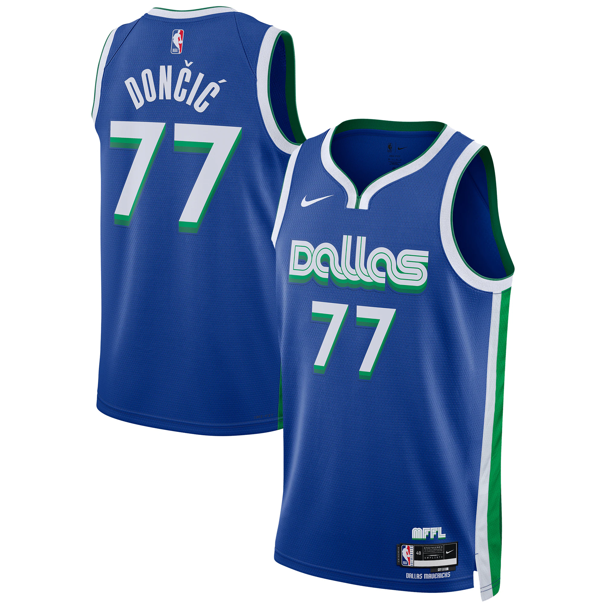 Alternative view of Luka Doncic Dallas Mavericks Unisex 2022/23 Swingman Basketball Jersey - City Edition - Blue
