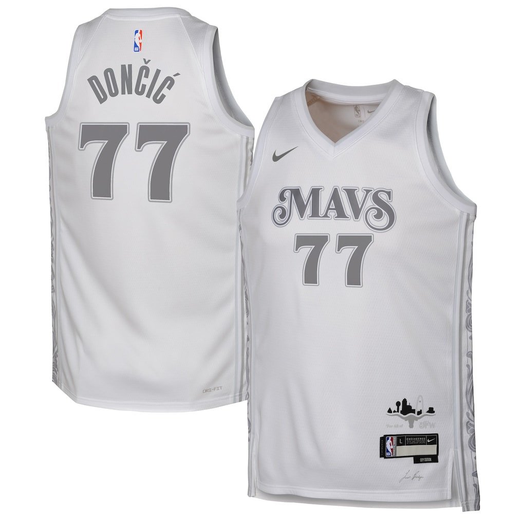 Luka DonÄiÄ‡ 77 Dallas Mavericks 2024/25 Swingman Player YOUTH Basketball Jersey - City Edition - White - JS605 