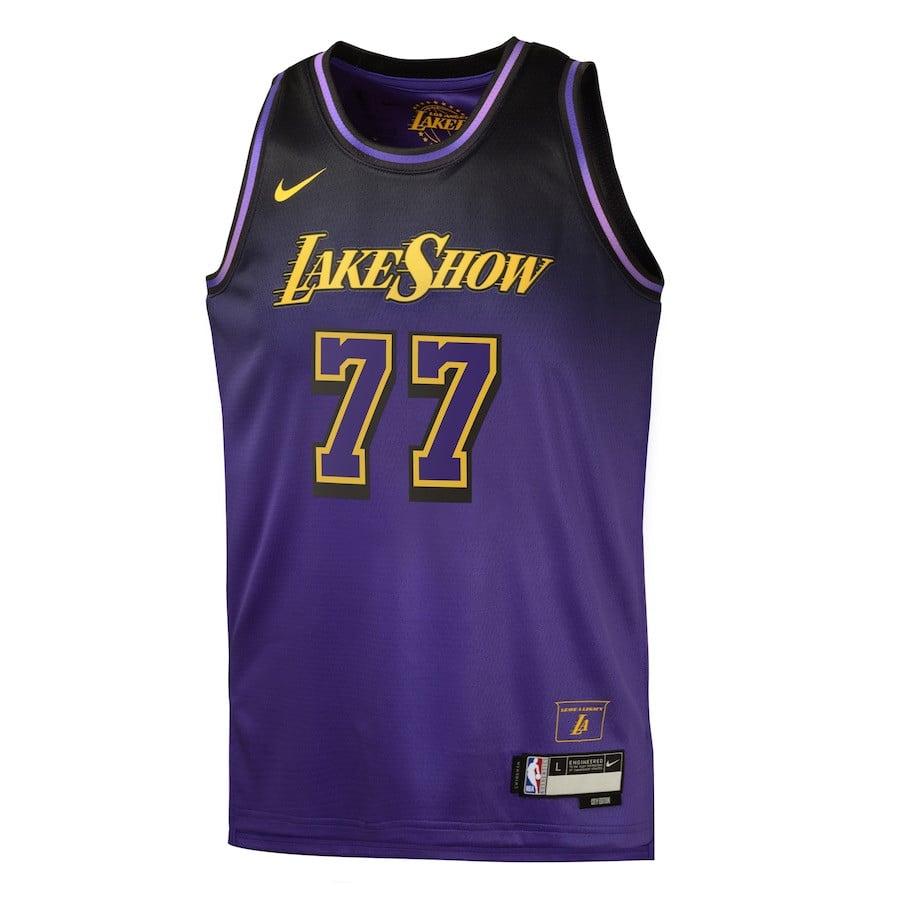 Alternative view of Luka DonÄiÄ‡ 77 Los Angeles Lakers YOUTH 2024/25 Swingman Player Basketball Jersey - City Edition - Purple - JS271 