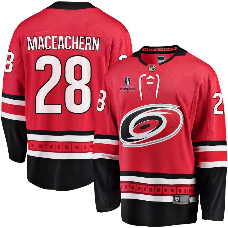 MacKenzie MacEachern 28 Carolina Hurricanes Stanley Cup 2023 Playoffs Patch Home Breakaway Men Hockey Jersey - Red - JS338 
