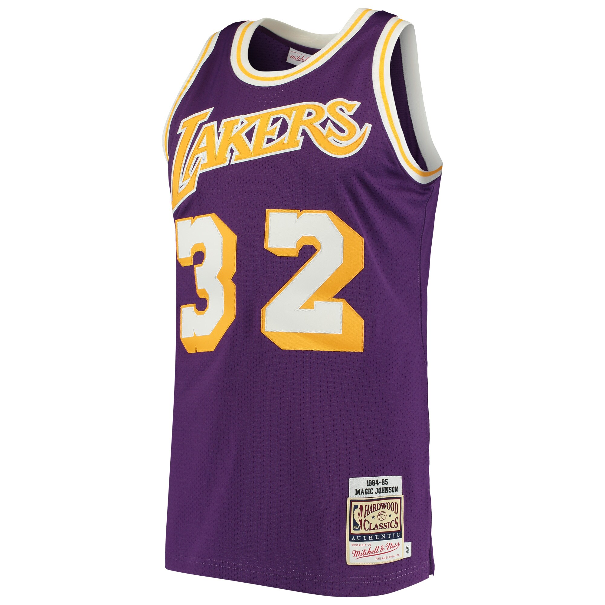 Alternative view of Magic Johnson Los Angeles Lakers Mitchell & Ness 1984/85 Hardwood Classics Authentic Basketball Jersey - Purple