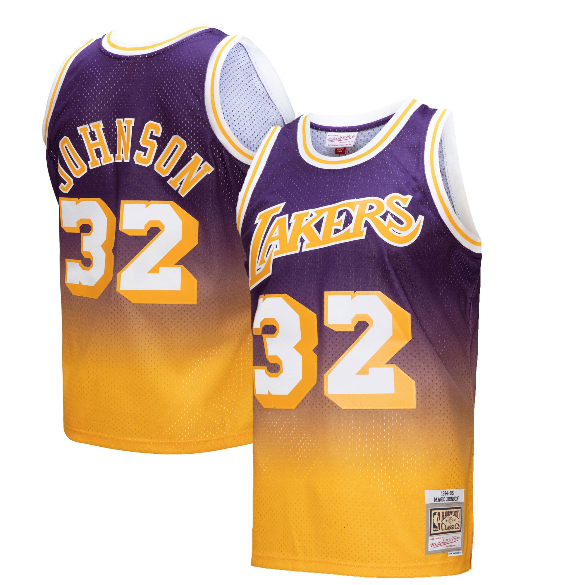 Alternative view of Magic Johnson Los Angeles Lakers Mitchell & Ness 1984/85 Hardwood Classics Fadeaway Swingman Player Basketball Jersey - Gold/purple