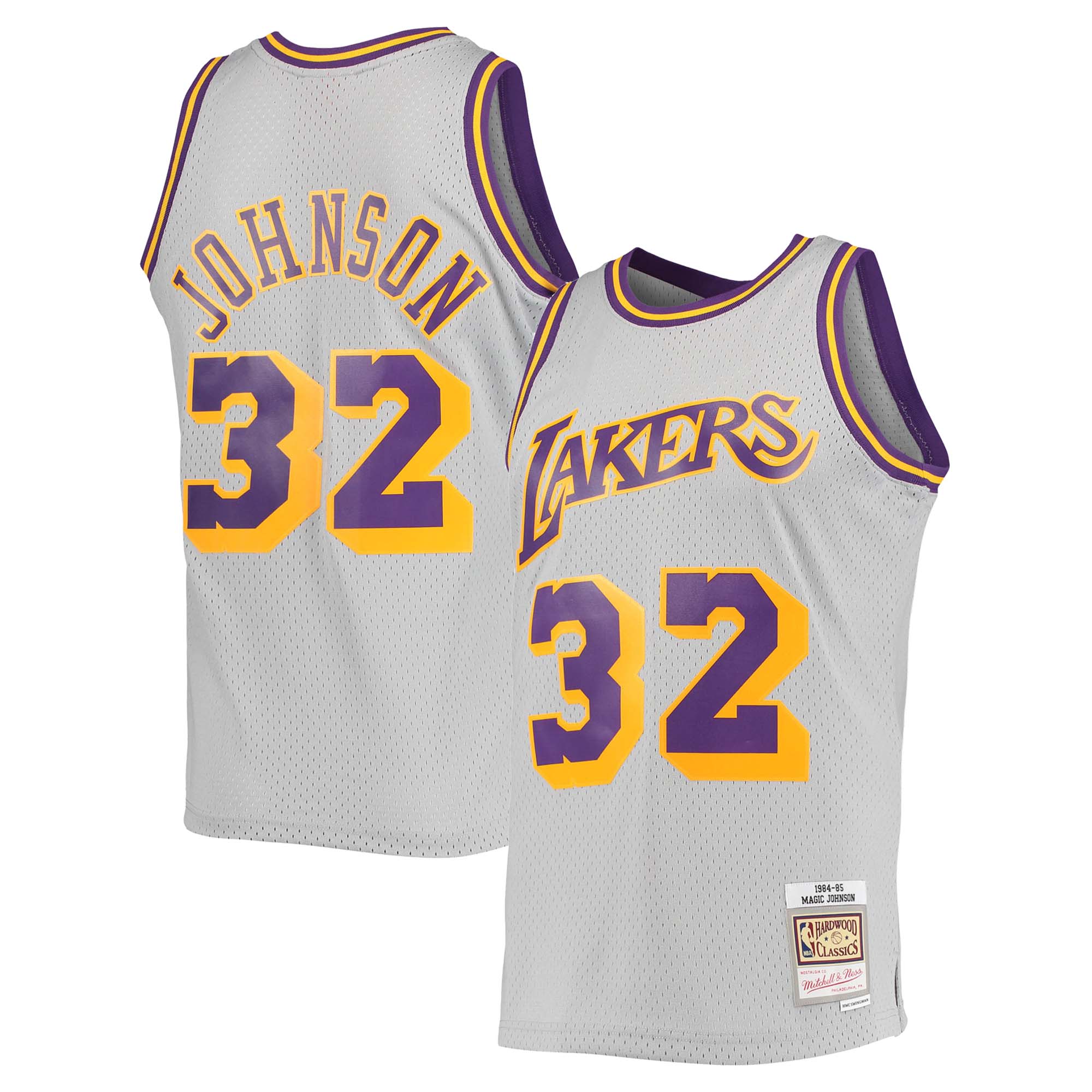 Alternative view of Magic Johnson Los Angeles Lakers Mitchell & Ness 1984-85 Hardwood Classics Reload 2.0 Throwback Swingman Basketball Jersey - Gray