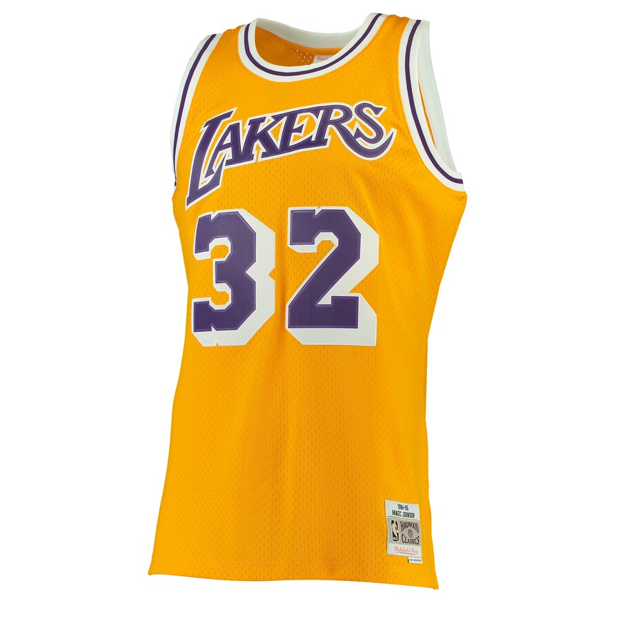 Alternative view of Magic Johnson Los Angeles Lakers Mitchell & Ness 1984-85 Hardwood Classics Swingman Basketball Jersey – Gold – Jsfangear Basketball Jersey Store