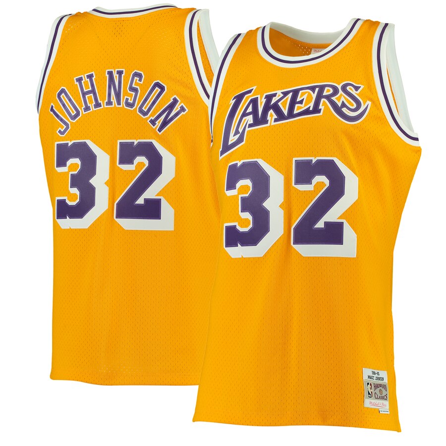 Magic Johnson Los Angeles Lakers Mitchell & Ness 1984-85 Hardwood Classics Swingman Basketball Jersey – Gold