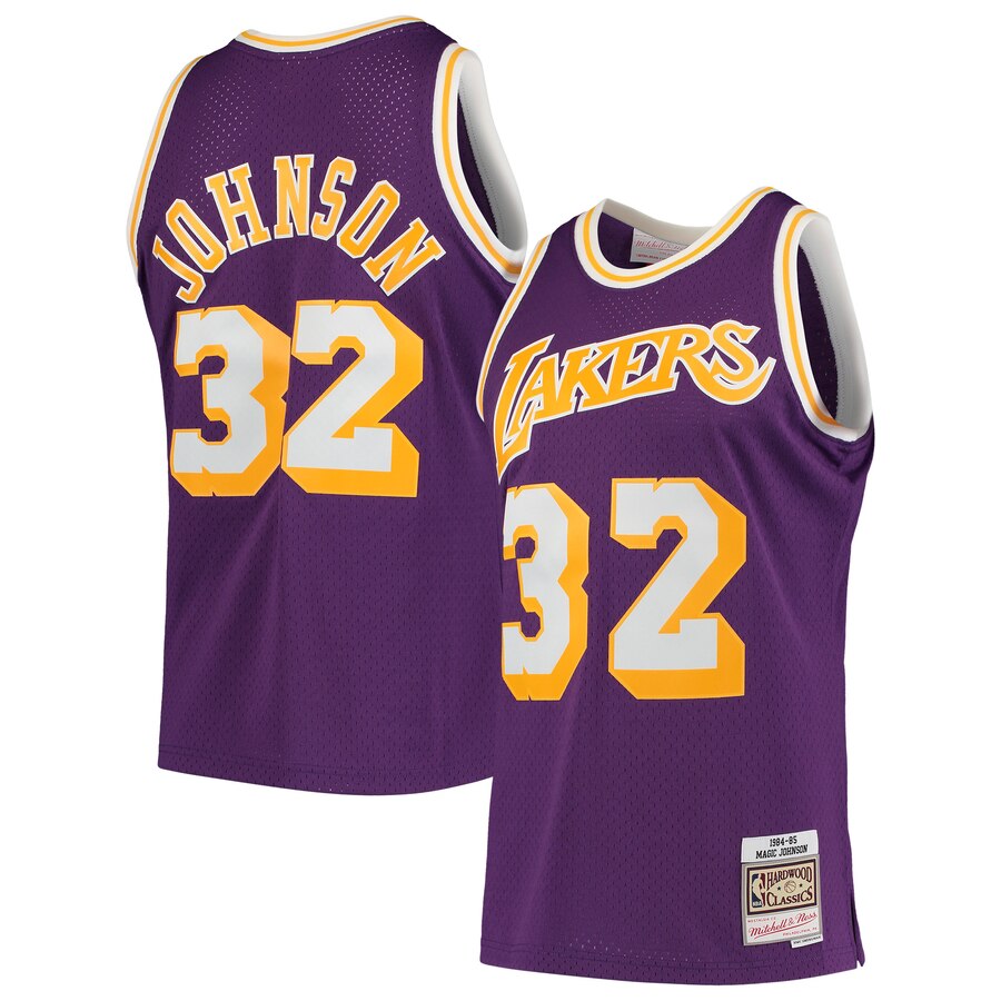 Magic Johnson Los Angeles Lakers Mitchell & Ness 1984-85 Hardwood Classics Swingman Player Basketball Jersey – Purple – Jsfangear Basketball Jersey Store
