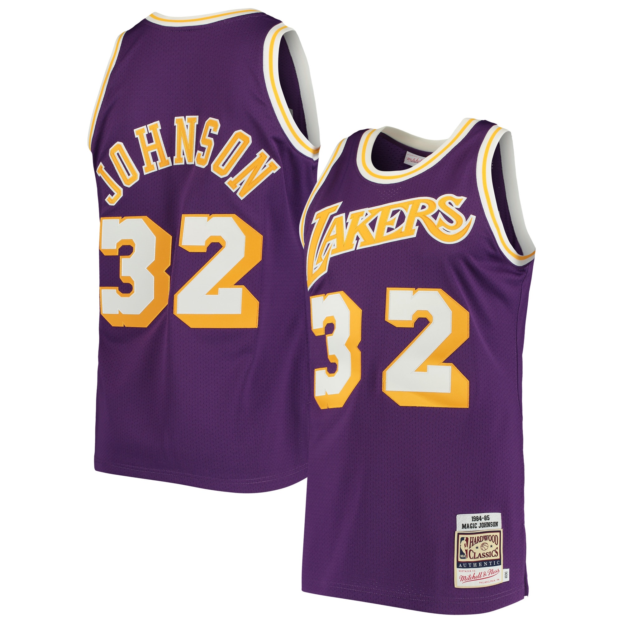 Magic Johnson Los Angeles Lakers Mitchell & Ness 1984 Hardwood Classics Authentic Basketball Jersey - Purple