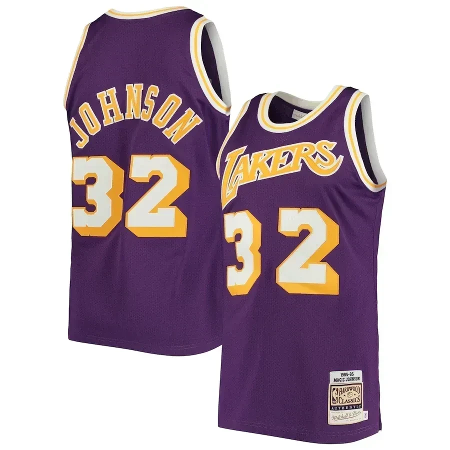 Magic Johnson Los Angeles Lakers Mitchell & Ness 1984 Hardwood Classics Basketball Jersey - Purple - JS140 