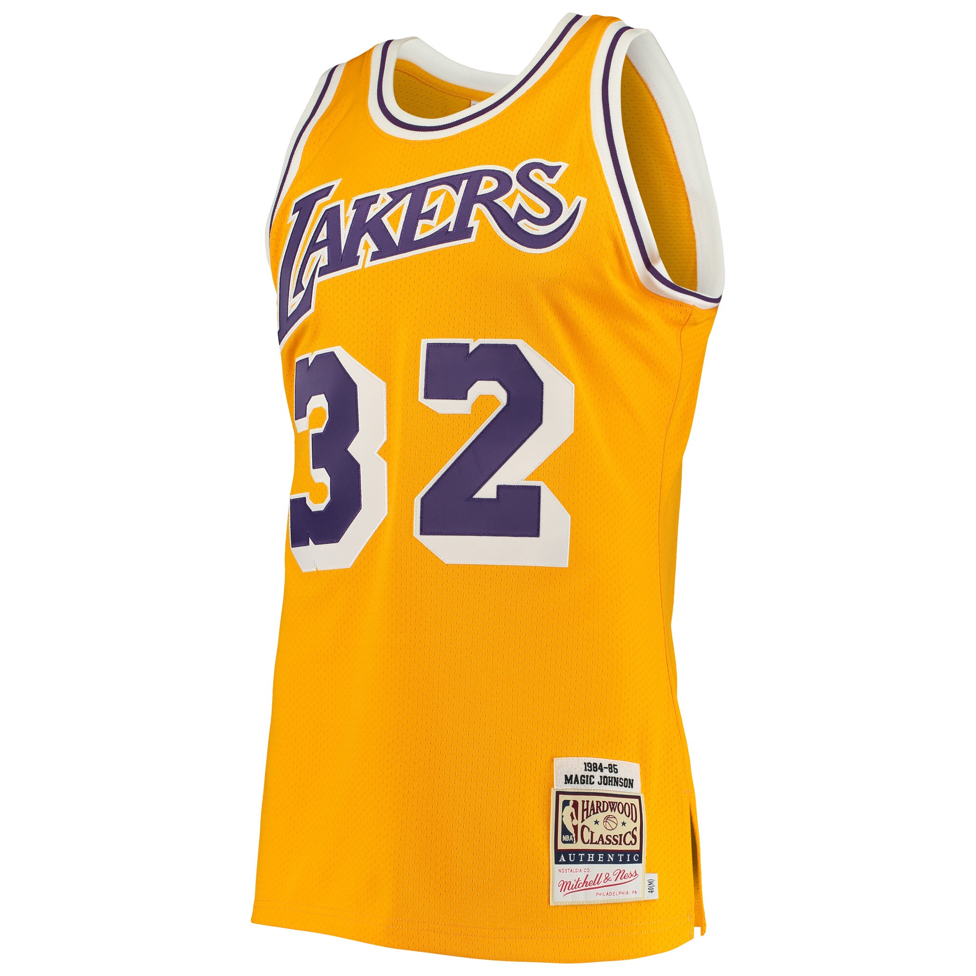 Alternative view of Magic Johnson Los Angeles Lakers Mitchell & Ness 1984/85 Hardwood Classics Authentic Basketball Jersey - Gold