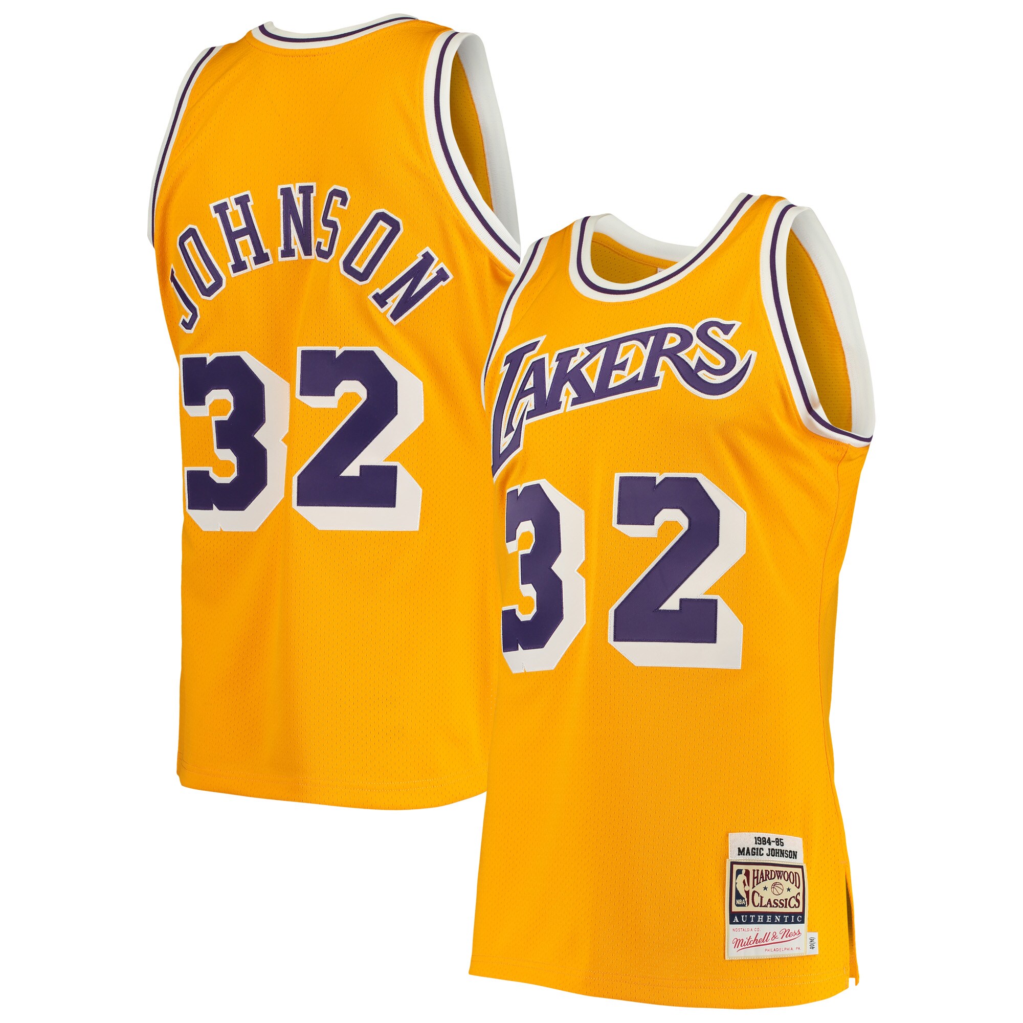 Magic Johnson Los Angeles Lakers Mitchell & Ness 1984/85 Hardwood Classics Authentic Basketball Jersey - Gold