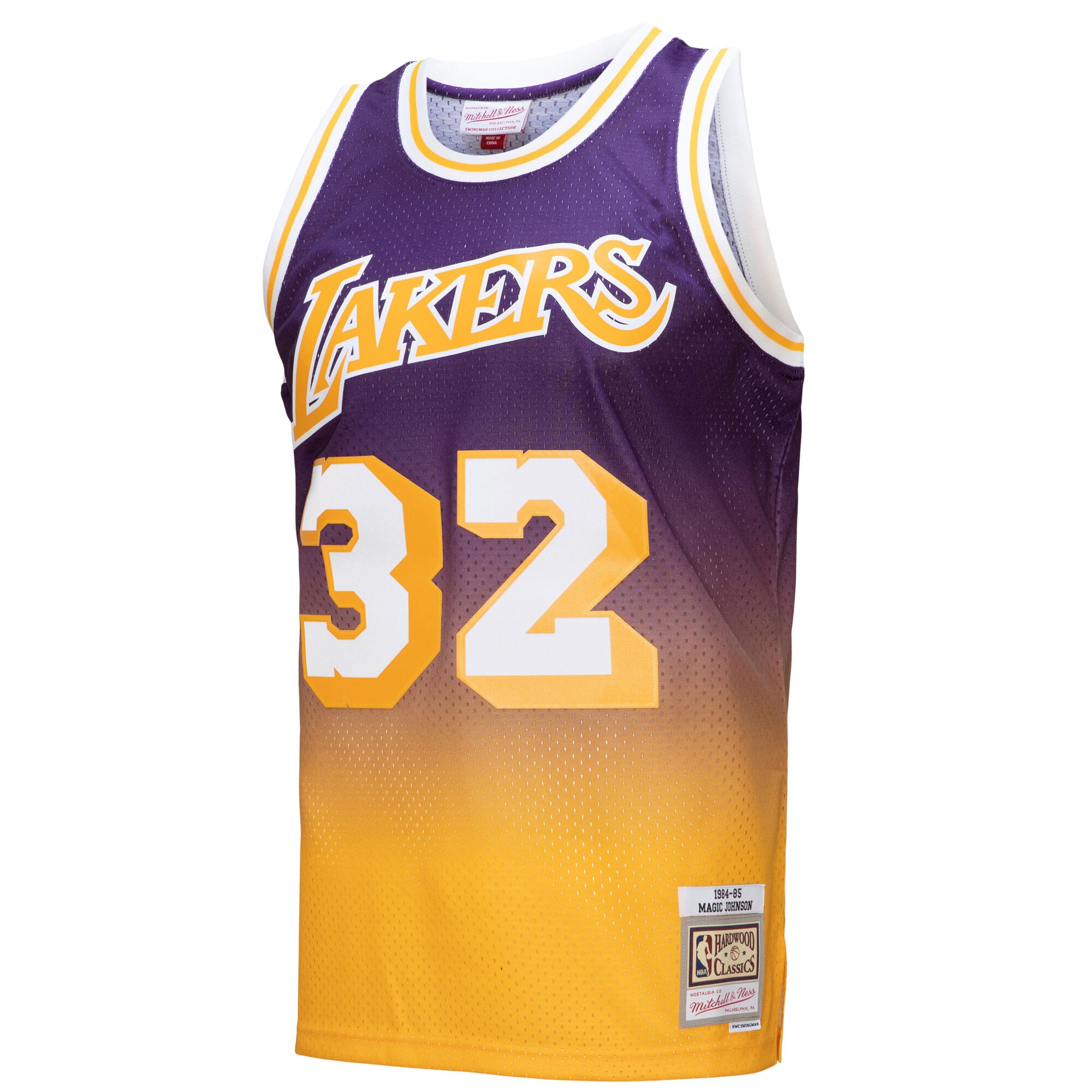 Alternative view of Magic Johnson Los Angeles Lakers Mitchell & Ness 1984/85 Hardwood Classics Fadeaway Swingman Player Basketball Jersey - Gold/purple