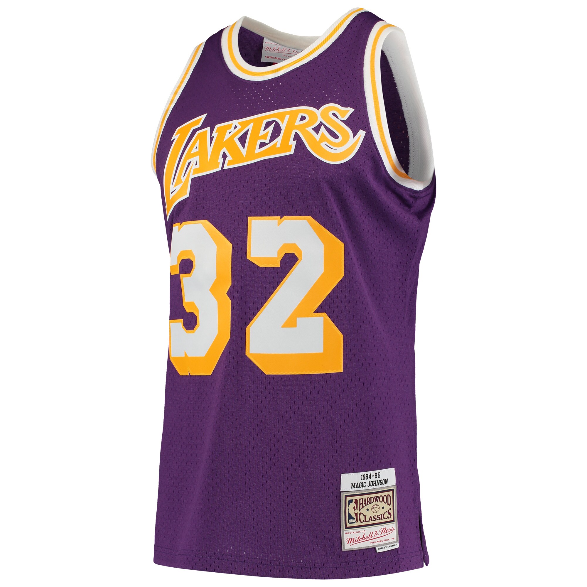 Alternative view of Magic Johnson Los Angeles Lakers Mitchell & Ness 1984/85 Hardwood Classics Swingman Basketball Jersey - Purple