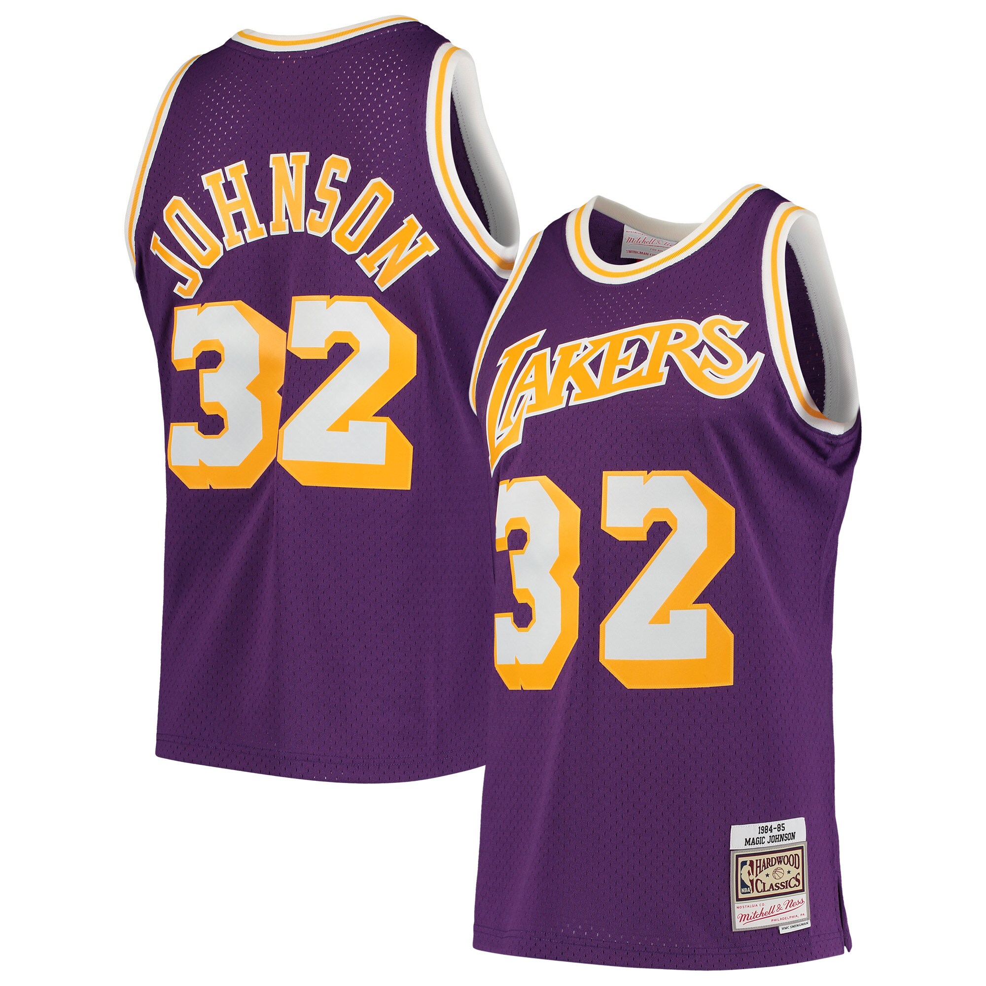 Magic Johnson Los Angeles Lakers Mitchell & Ness 1984/85 Hardwood Classics Swingman Basketball Jersey - Purple
