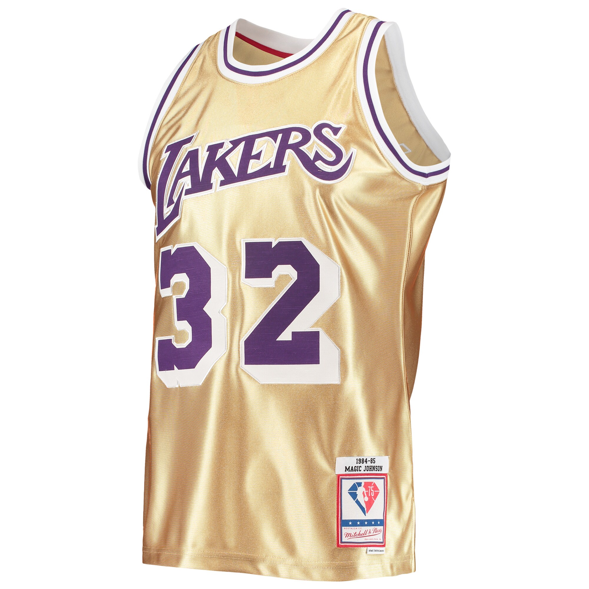 Alternative view of Magic Johnson Los Angeles Lakers Mitchell & Ness 75th Anniversary 1984/85 Hardwood Classics Swingman Basketball Jersey - Gold