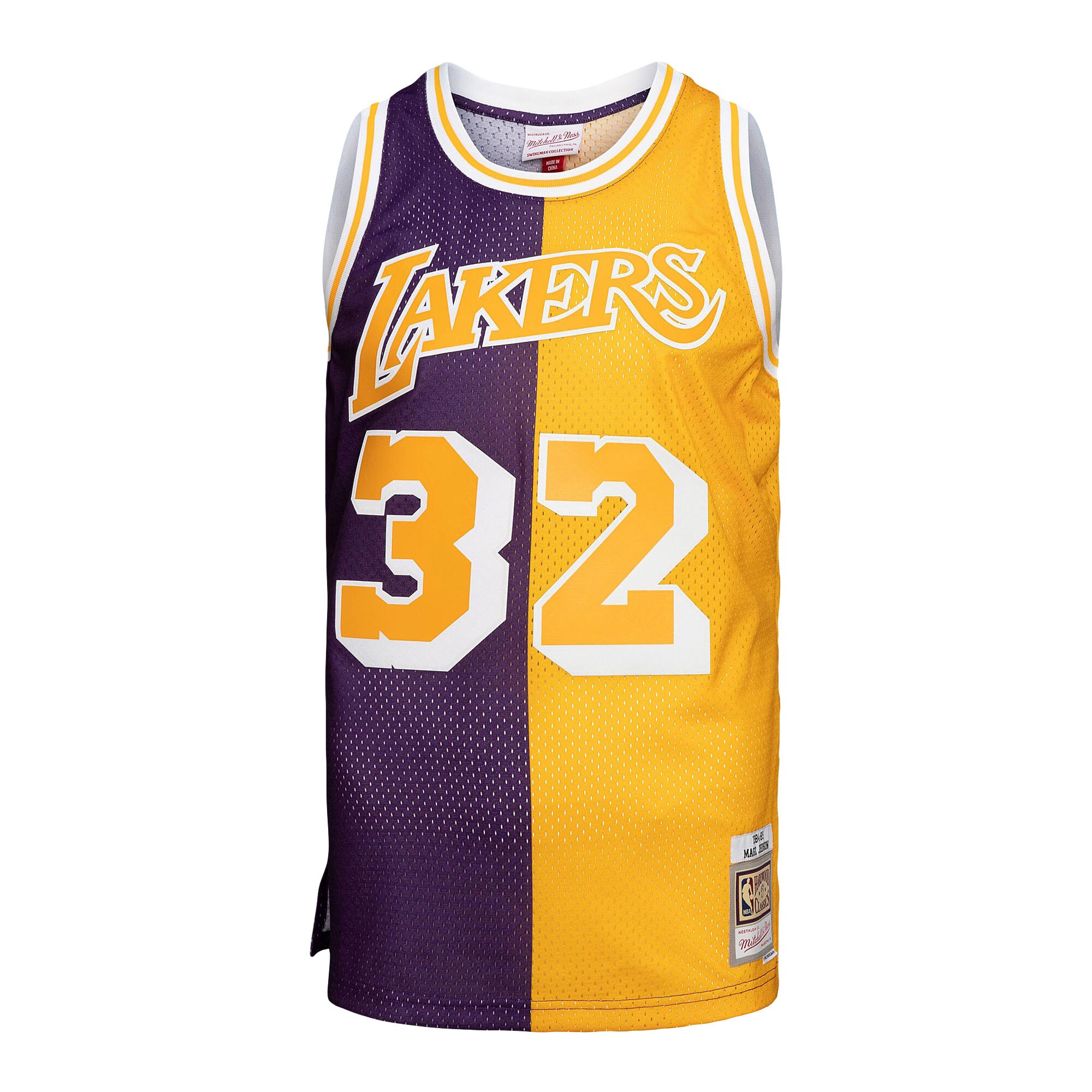Alternative view of Magic Johnson Los Angeles Lakers Mitchell & Ness Big & Tall Hardwood Classics 1984/85 Split Swingman Basketball Jersey - Purple/gold