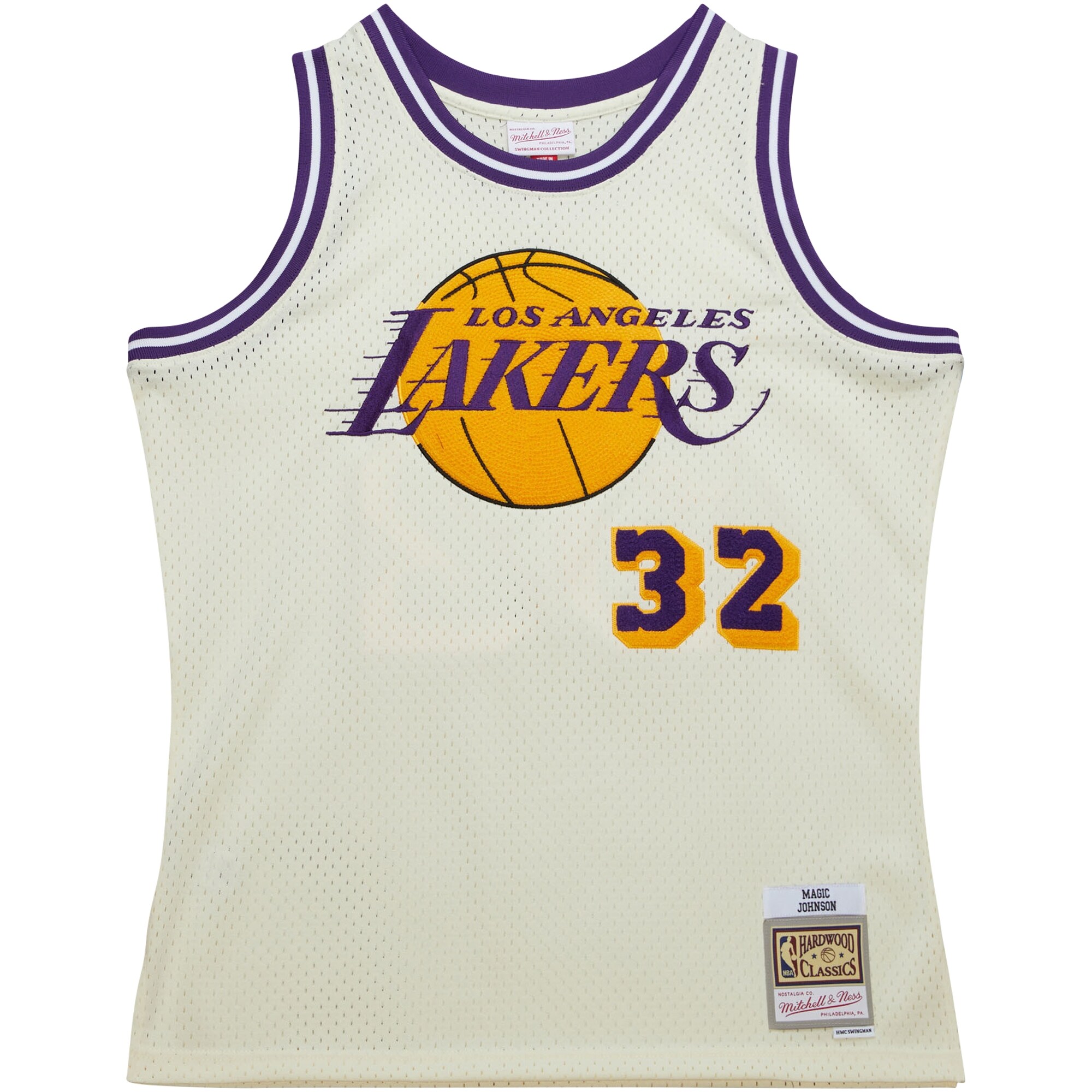 Alternative view of Magic Johnson Los Angeles Lakers Mitchell & Ness Chainstitch Swingman Basketball Jersey - Cream