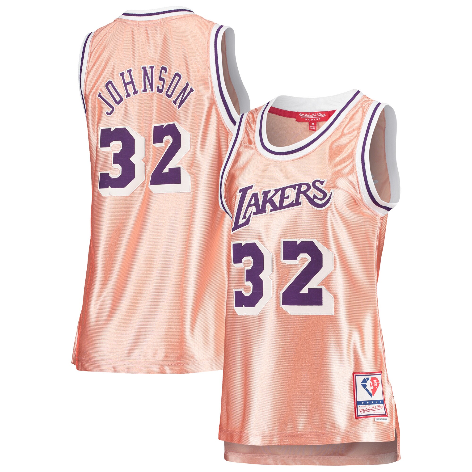 Magic Johnson Los Angeles Lakers Mitchell & Ness Women's 75th Anniversary Rose Gold 1984 Swingman Basketball Jersey - Pink