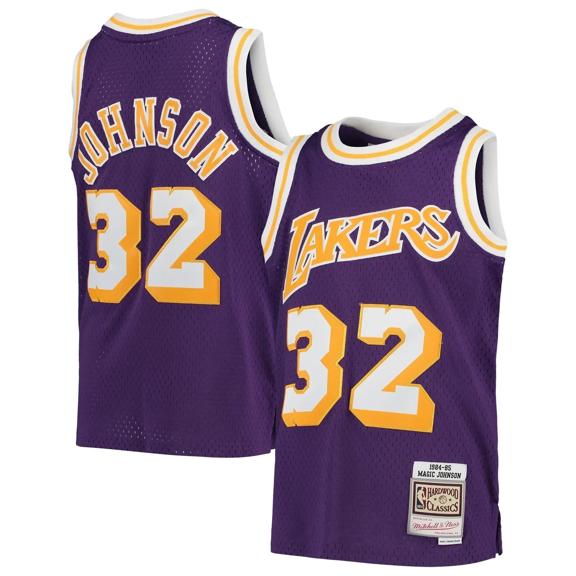 Magic Johnson Los Angeles Lakers Mitchell & Ness Youth 1984-85 Hardwood Classics Swingman Throwback Basketball Jersey - Purple - JS332 