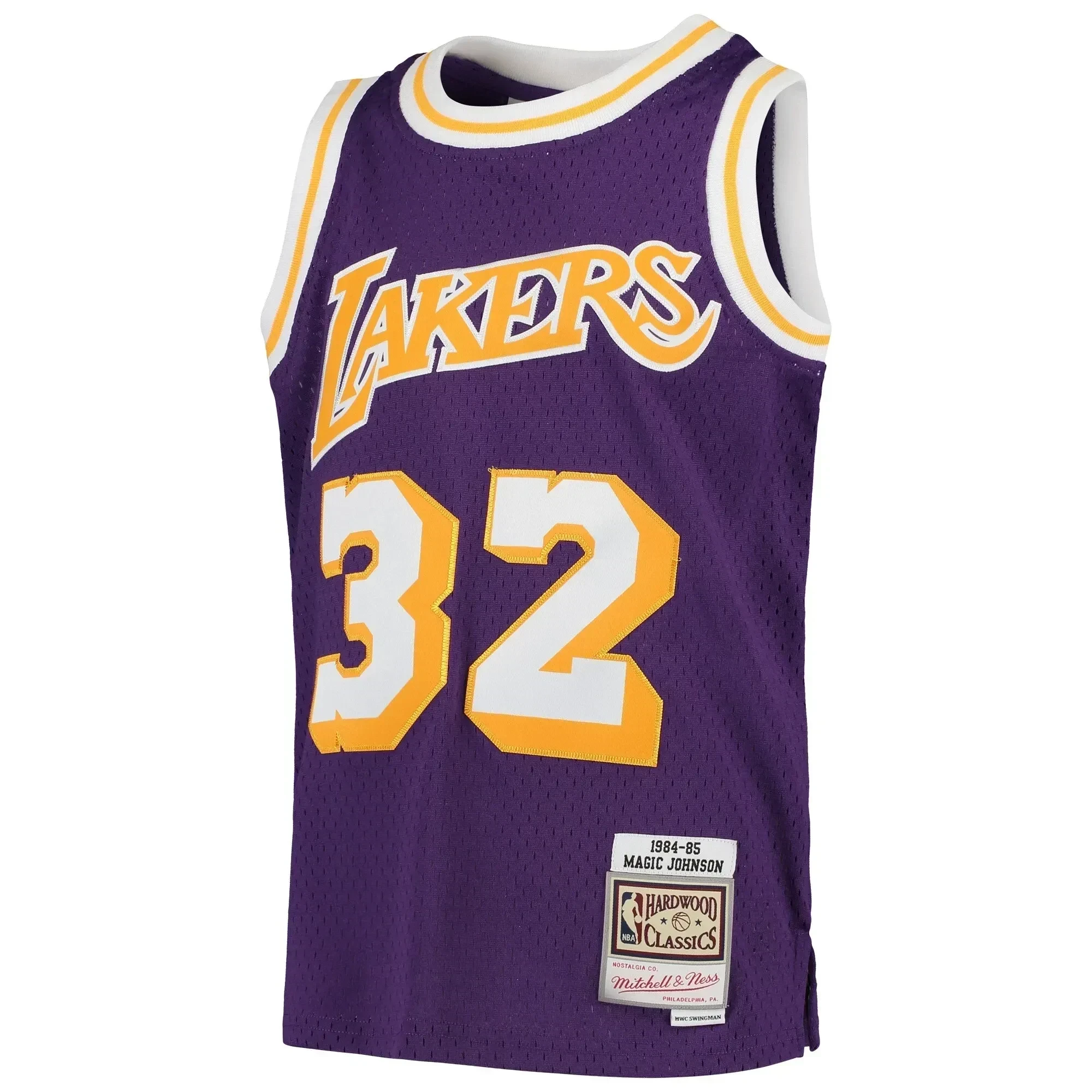 Alternative view of Magic Johnson Los Angeles Lakers Mitchell & Ness Youth 1984-85 Hardwood Classics Swingman Throwback Basketball Jersey - Purple - JS332 