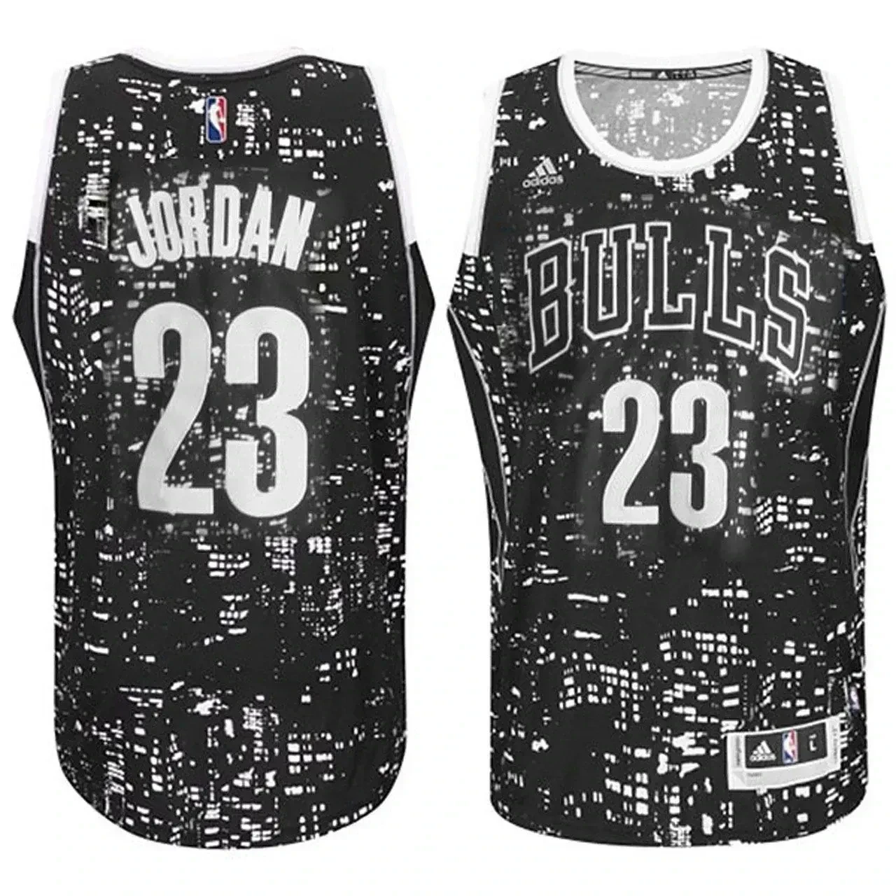 Male Chicago Bulls 23 Michael Jordan City Lights Black Swingman Basketball Jersey - JS725 