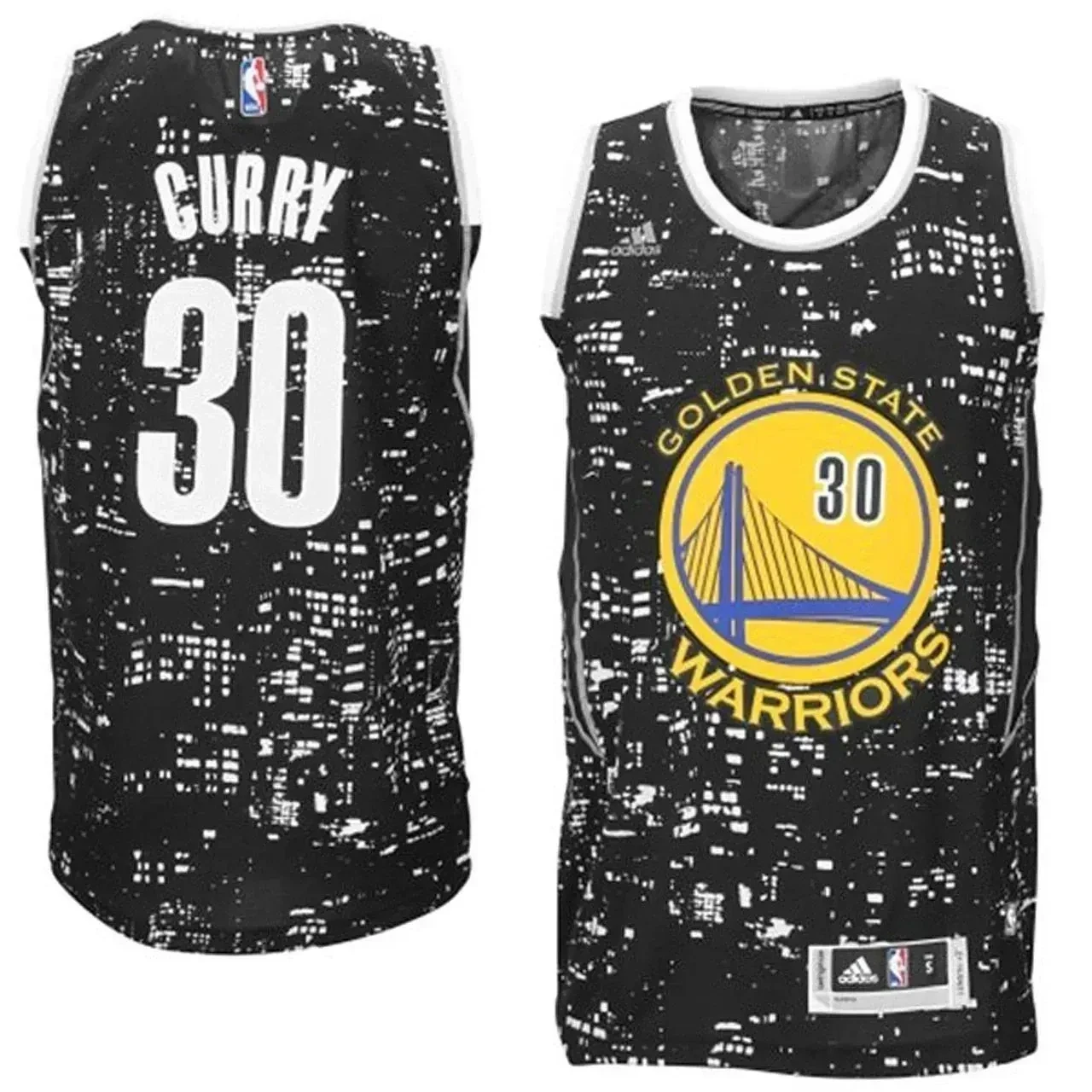 Male Golden State Warriors 30 Stephen Curry Black City Lights Fashion Swingman Basketball Jersey - JS524 