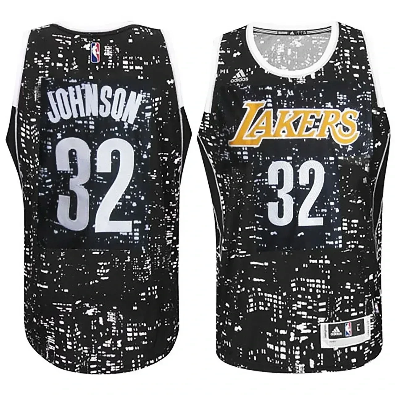 Male Los Angeles Lakers 32 Earvin Johnson City Lights Black Swingman Basketball Jersey - JS895 