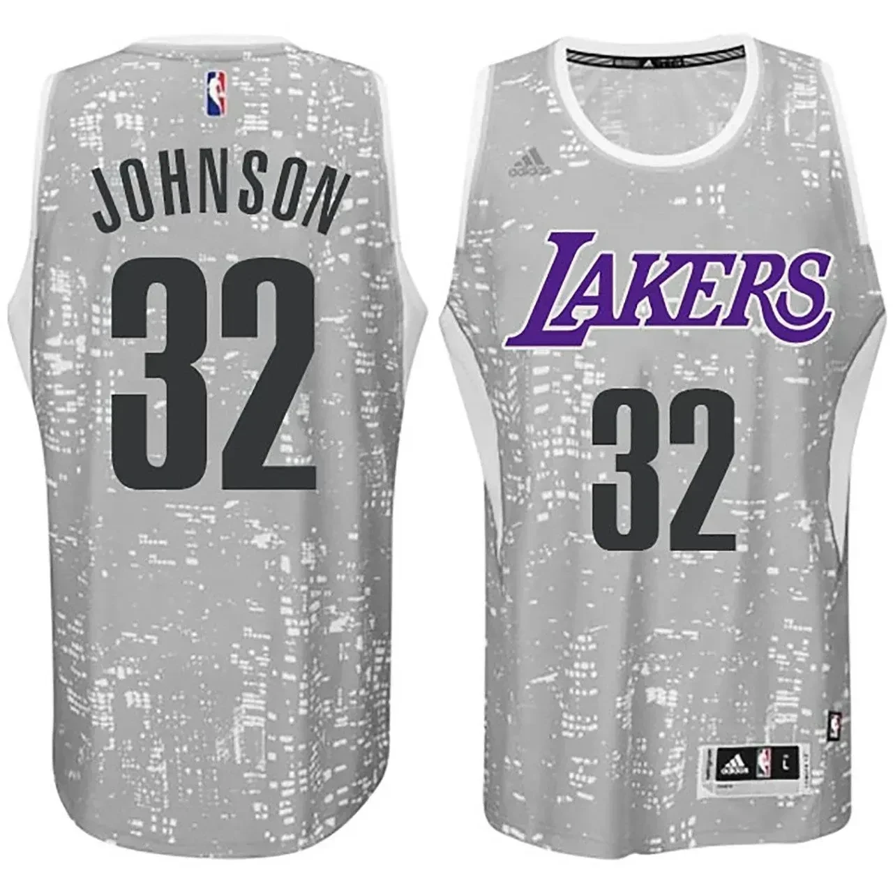 Male Los Angeles Lakers 32 Earvin Johnson City Lights Gray Swingman Basketball Jersey - JS460 