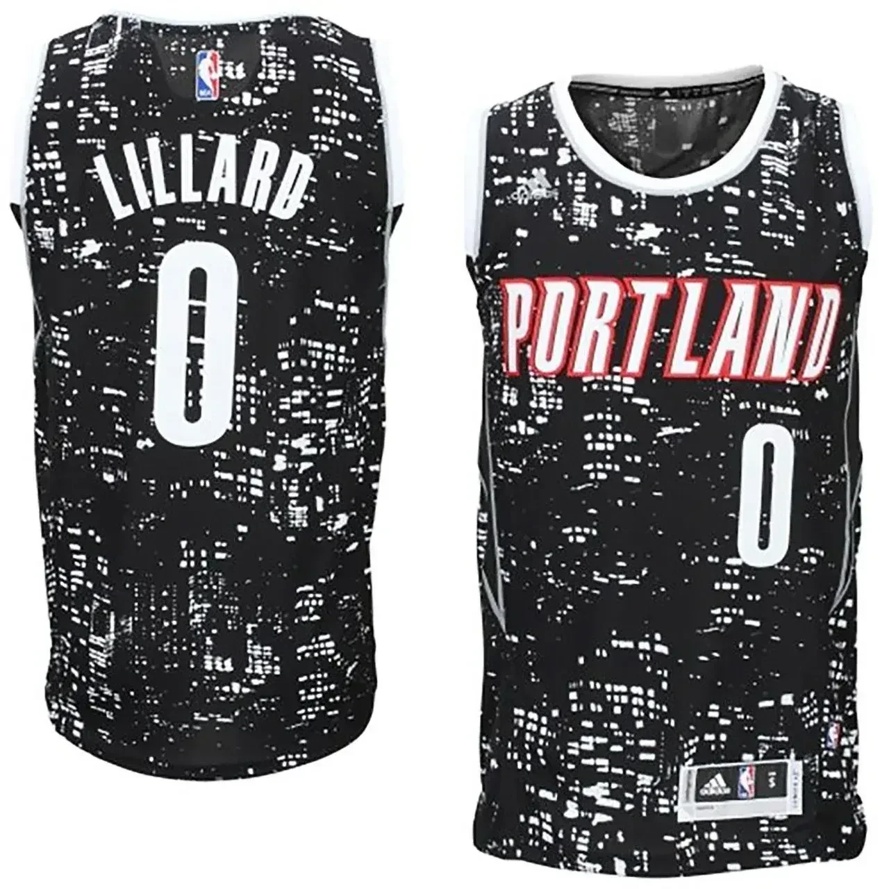 Male Portland Trail Blazers 0 Damian Lillard Black City Lights Fashion Swingman Basketball Jersey - JS492 