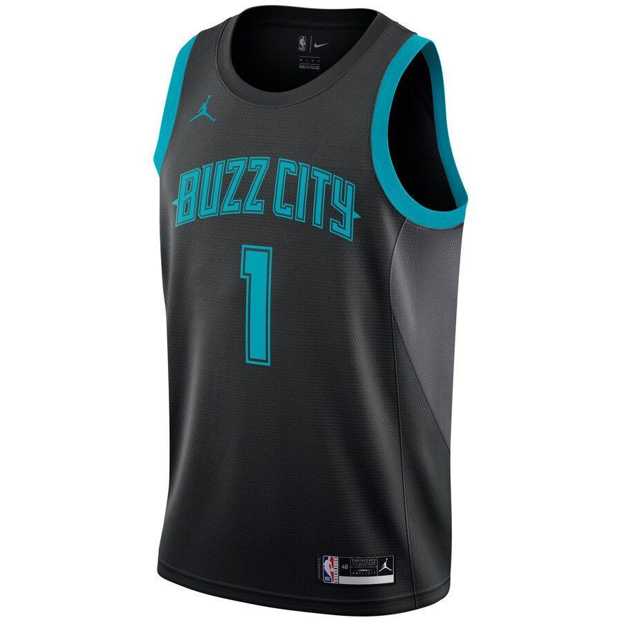 Alternative view of Malik Monk Charlotte Hornets City Edition Swingman Basketball Jersey - Black - JS985 