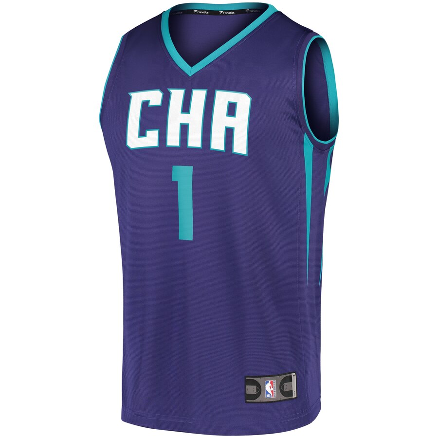 Alternative view of Malik Monk Charlotte Hornets Fanatics Branded Fast Break Replica Basketball Jersey – Statement Edition – Purple