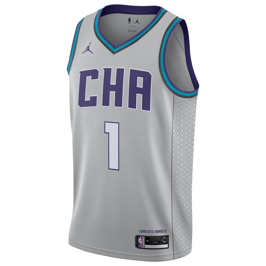 Alternative view of Malik Monk Charlotte Hornets Jordan Brand 2019/20 Finished City Edition Swingman Basketball Jersey - Gray