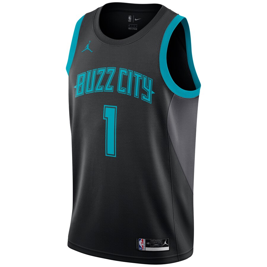 Alternative view of Malik Monk Charlotte Hornets Jordan Brand City Edition Swingman Basketball Jersey - Black