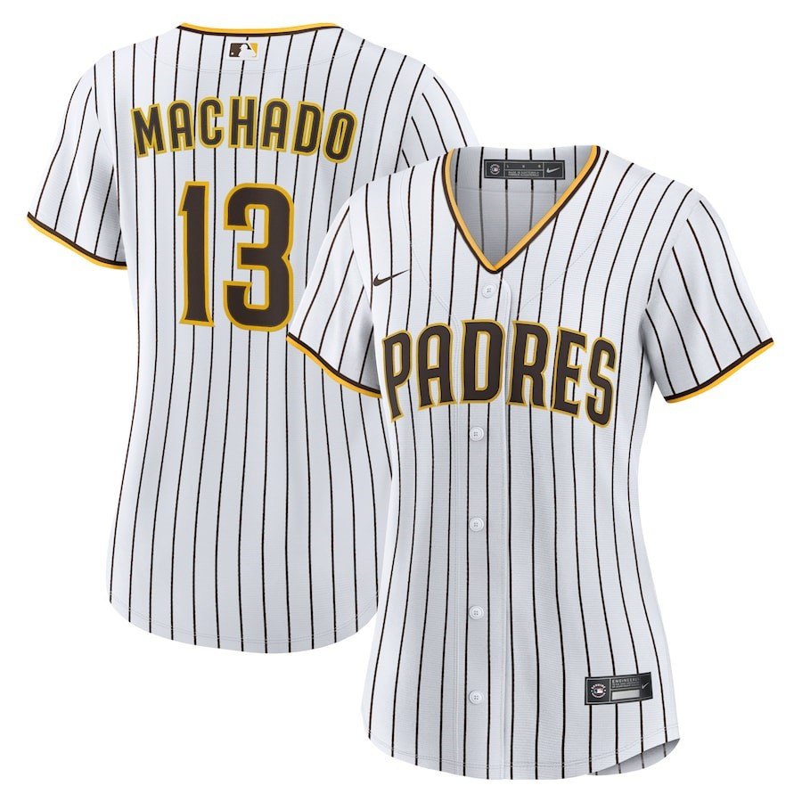 Manny Machado 13 San Diego Padres Women's Home Player Baseball Jersey - White/Brown 