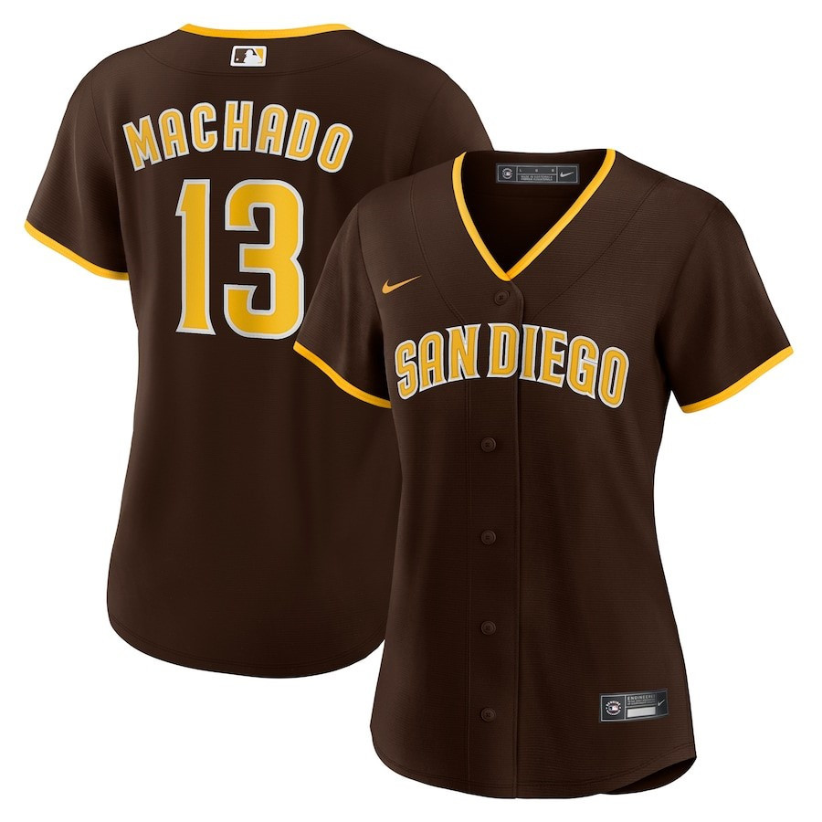 Manny Machado 13 San Diego Padres Women's Road Player Baseball Jersey - Brown 
