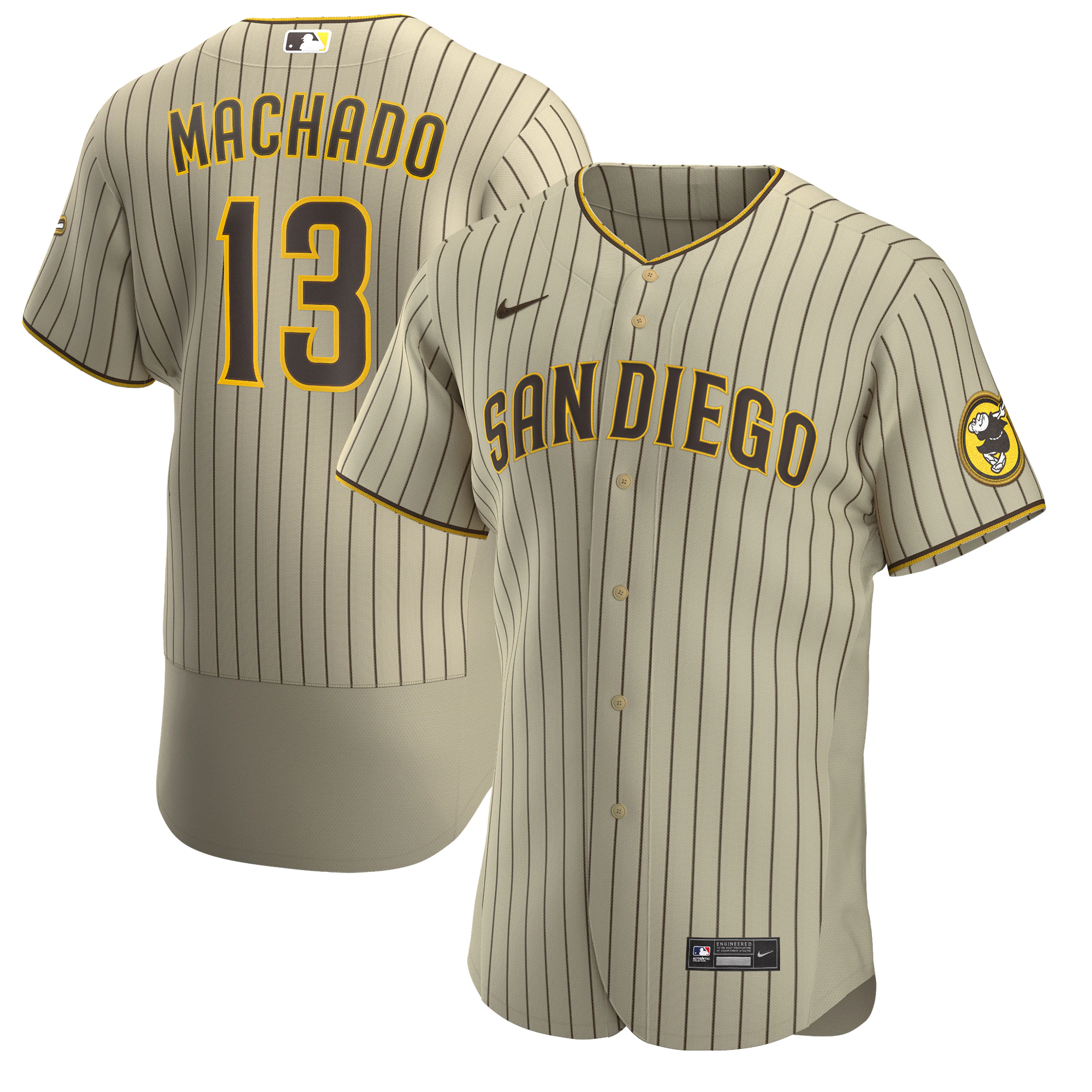 Alternative view of Manny Machado San Diego Padres Alternate Authentic Player Baseball Jersey – Tan/brown