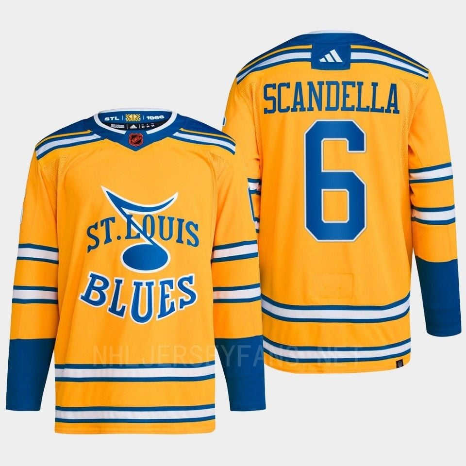 Marco Scandella 6 Reverse Retro 2.0 2022 St. Louis Blues Yellow Hockey Jersey Primegreen - JS216 