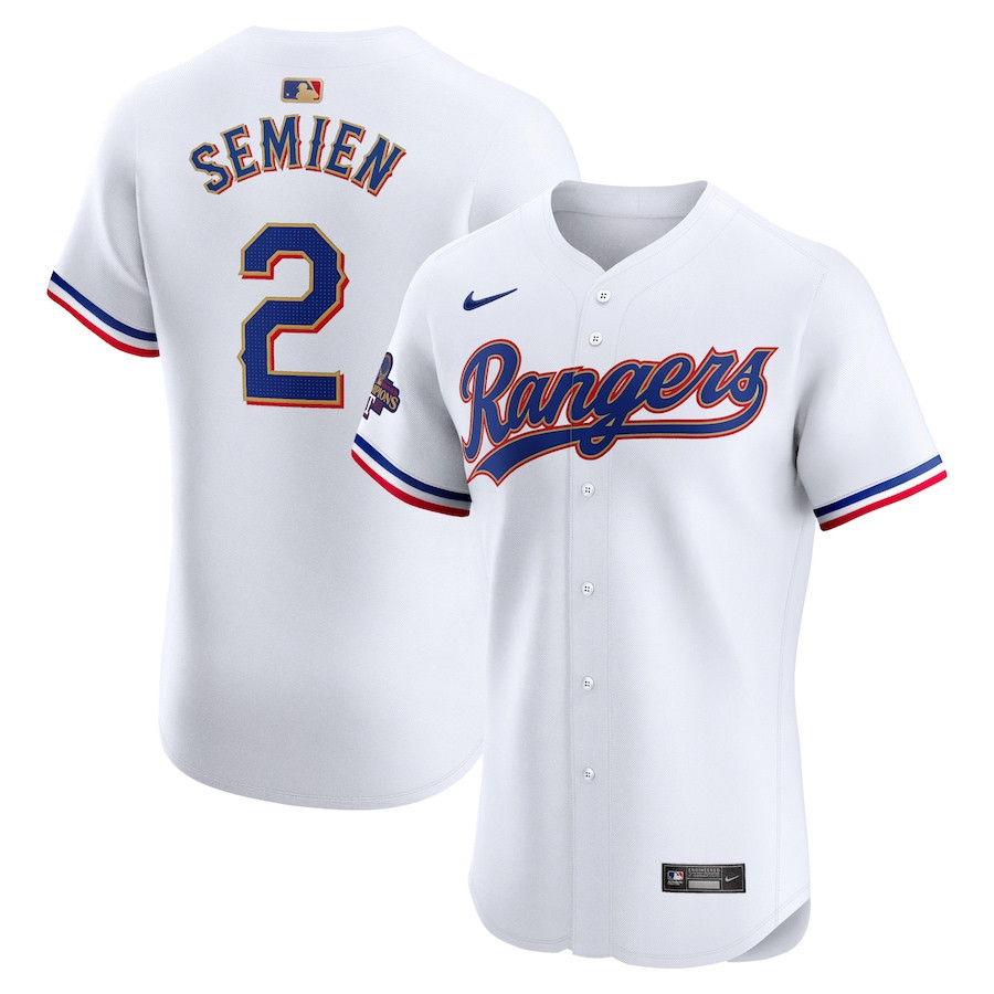 Marcus Semien 2 Texas Rangers 2024 Gold Collection ELITE Player Baseball Jersey - White - JS222 
