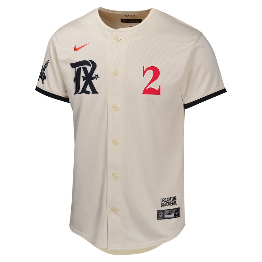 Alternative view of Marcus Semien 2 Texas Rangers City Connect Limited YOUTH Baseball Jersey - Natural - JS224 