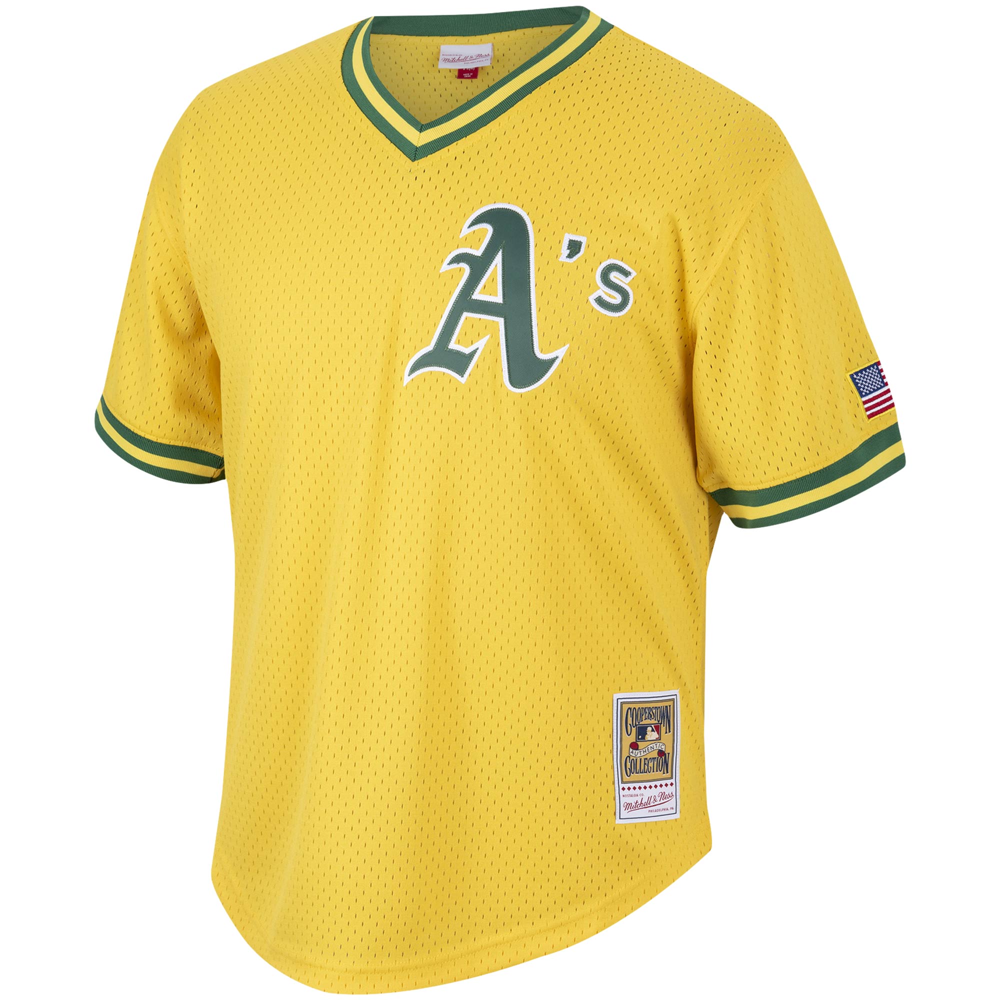 Alternative view of Mark Mcgwire Oakland Athletics Mitchell & Ness Cooperstown Collection Mesh Batting Practice Baseball Jersey - Gold
