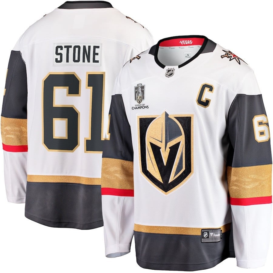 Mark Stone 61 Vegas Golden Knights 2023 Stanley Cup Champions Patch Away Breakaway Player Hockey Jersey - White - JS589 