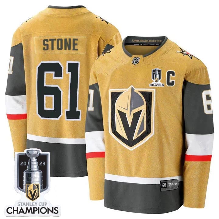 Mark Stone 61 Vegas Golden Knights 2023 Stanley Cup Champions Patch Breakaway Home Hockey Jersey - Gold - JS968 