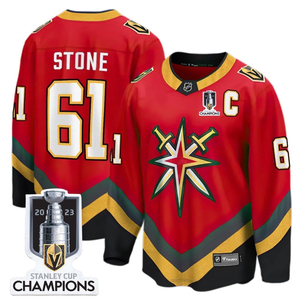 Mark Stone 61 Vegas Golden Knights 2023 Stanley Cup Champions Patch Reverse Editon Hockey Jersey - Red - JS546 