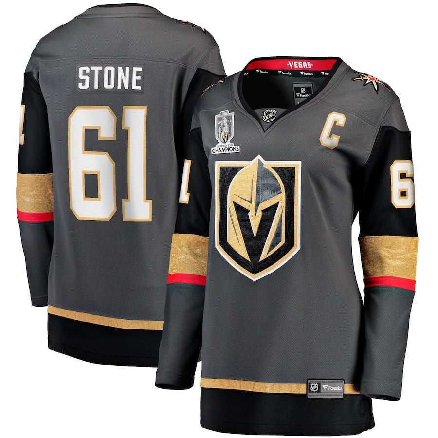 Mark Stone 61 Vegas Golden Knights Women's 2023 Stanley Cup Champions Alternate Breakaway Hockey Jersey - Black - JS661 